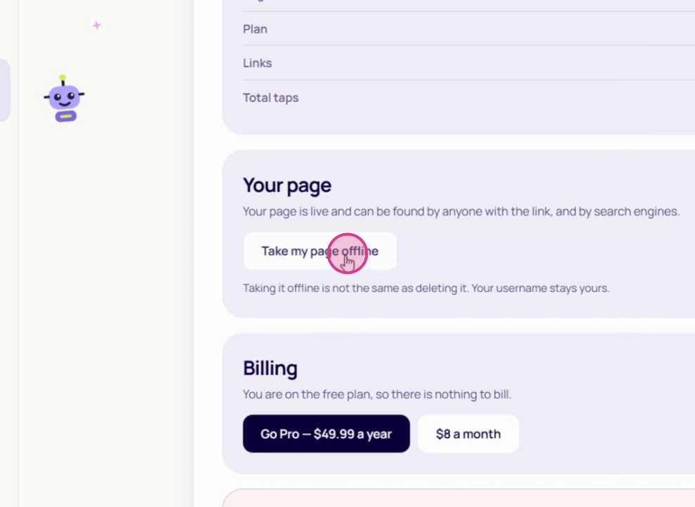 The account settings panel
