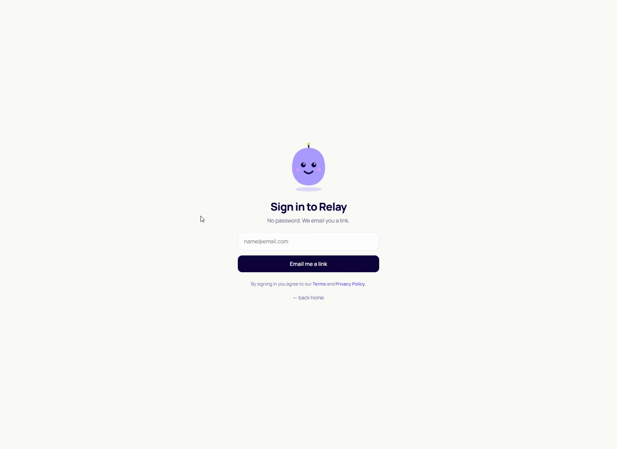 The sign-up screen with a single email field