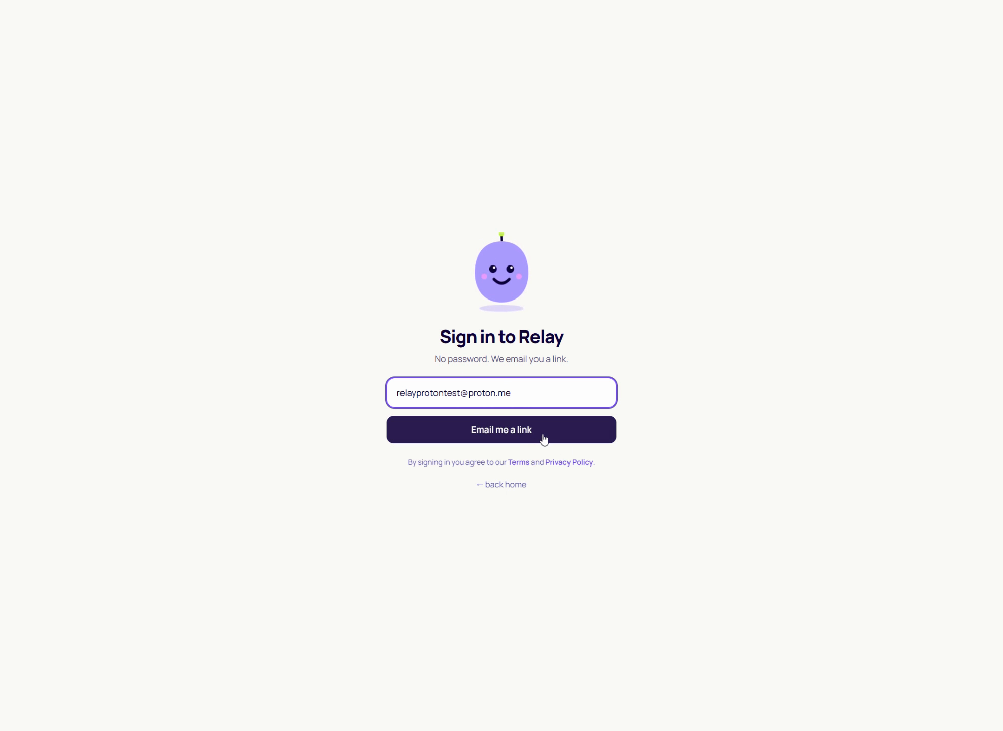 The sign-in email from RelayMe containing the confirmation link